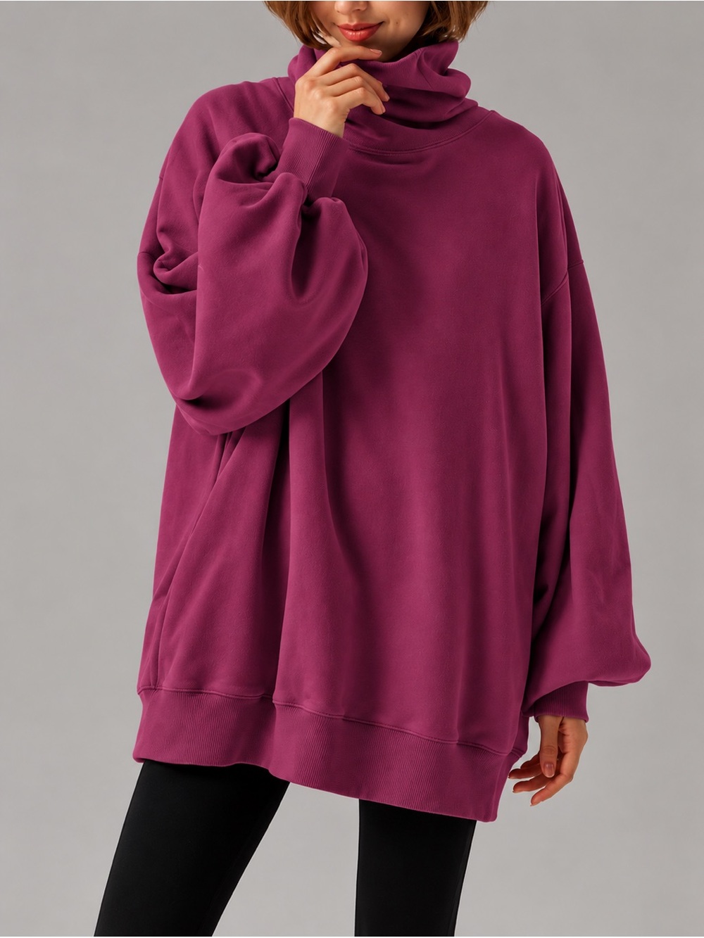 LIT Active Whisper Oversized Turtleneck Sweatshirt Burgundy Size S